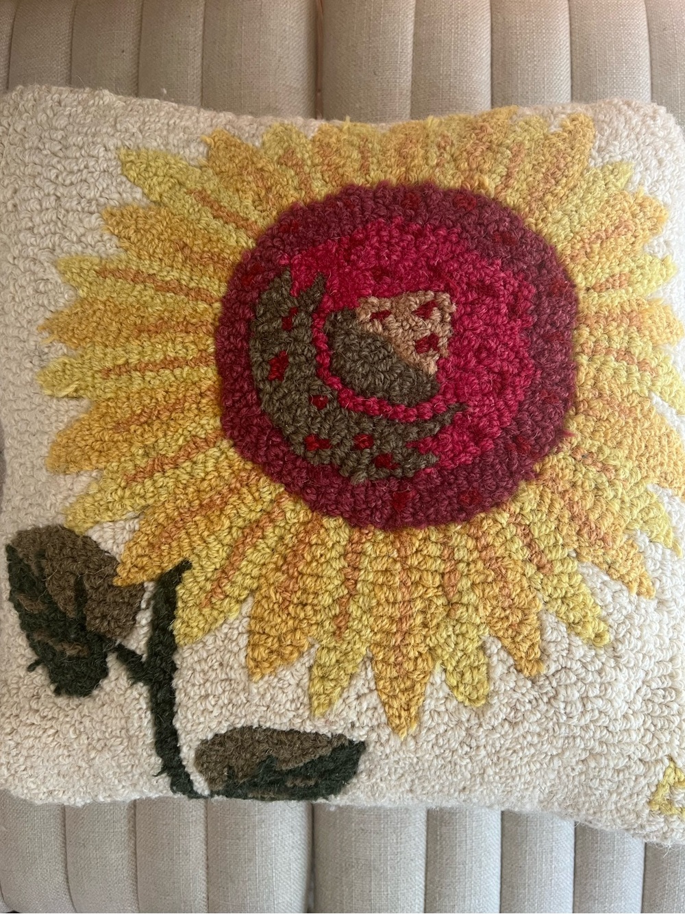 4 Corners Hooked Wool Sunflower Pillow